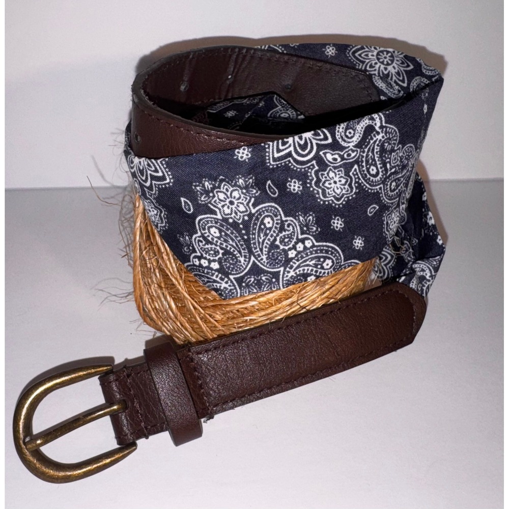 Boho Festival Navy Blue Paisley Bandana Fabric Belt Size 10 Western